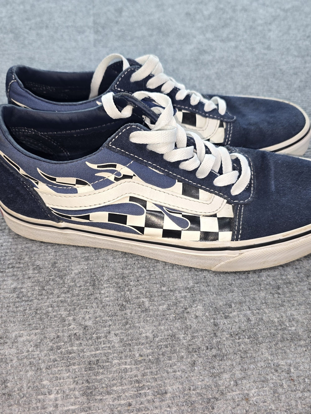 Vans Old Skool Y2K Inspired Checker Flame Navy Blue White Skate Shoes